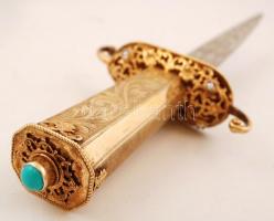 cca 1980 Aranyozott ezüst (Ag.) miniszteri dísztőr kovácsolt acél kétélű pengével, tenyésztett gyöng...