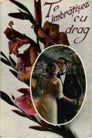 Te imbratisez cu drag / couple kissing, flowers (EK)