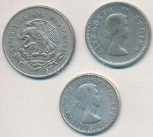 Vegyes: Mexikó 1950. 25c Ag + Dél-Afrika 1955. 6p Ag "II. Erzsébet" + Kanada 1961. 10c Ag ...