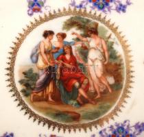 Csehszlovák porcelán süteményes készlet, mitológiai jelenetekkel, matricás, jelzett, kis kopásnyomok...