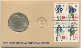 Amerikai Egyesült Államok 1975. Paul Revere aranyozott emlékérem érmés bélyeges borítékon elsőnapi bélyegzővel (38mm) T:1  USA 1975. Bicentennial - Paul Revere gilt medallion on coin letter with stamps FDC cover (38mm) C:UNC