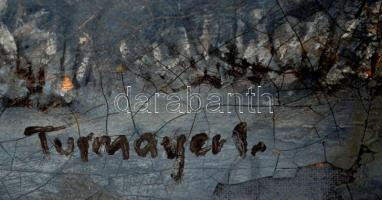 Turmayer jelzéssel: Házikó a fagyos erdőben . Olaj, vászon, sérült, egyedi keretben, 74×55 cm