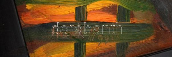 Frank jelzéssel: Házak. Olaj, farost, keretben, 47×63 cm