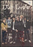 Az Első Emelet könnyűzenei együttes csapattagjainak aláírása az őket ábrázoló képen