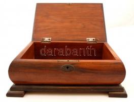 Intarziás fa doboz, kulccsal, jó állapotban, 29×21 cm