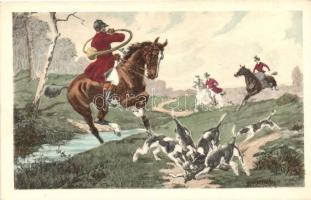 Hunters on horses, hunting dogs, R.M Deposé No. 677