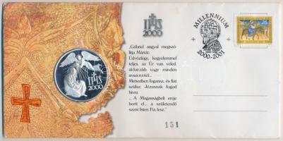 Fritz Mihály (1947-) 2000. Magyar Millenium ezüstözött Br emlékérem alkalmi bélyegzős bélyeges borítékon (42,5mm) T:PP
