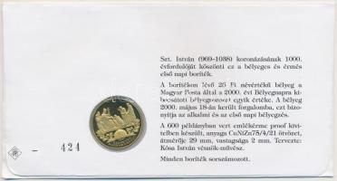 2000. "73. Bélyegnap - Szent István" aranyozott alpakka emlékérem sorszámozott első napi b...