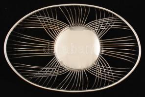 Ezüstözött kenyérkosár, jelzett, 29,5×19,5 cm