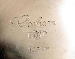 Ezüstözött Gorham tálka, jelzett, d: 12,5 cm