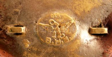 BHS fácános réz tálka, jelzett, 14x11 cm