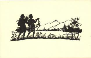 Ladies singing on the field, silhouette, Postkarten-Verlag Adalbert Mayrhofer serie 12, No. 644, s: Josefine Allmayer (EK)