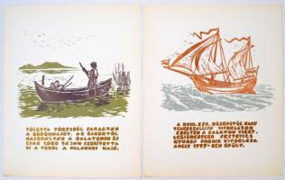 A balatoni hajózás története linómetszetekben. Ötlet és szöveg: Dr. Sági Károly, grafika: M. Kiss Jó...