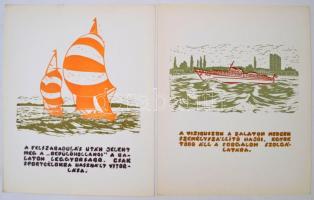 A balatoni hajózás története linómetszetekben. Ötlet és szöveg: Dr. Sági Károly, grafika: M. Kiss Jó...