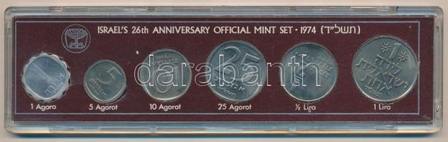 Izrael 1974. 1a-1L (6xklf) forgalmi sor dísz szettben, tanúsítvánnyal T:1  Israel 1974. 1 Agora - 1 Lira (6xdiff) coin set with certificate C:UNC