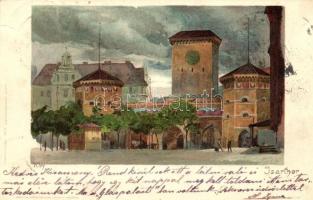 1899 München, Isarthor / gate, Velten's Künstlerpostkarte No. 85. litho s: Kley