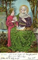 Szent Anna és Mária / Saint Anna with Mary, J.S.M. serie 287, golden decorated, litho, Emb.