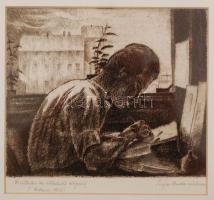 Sugár Andor (1903-1944): Dési Huber az ablaknál dolgozik (Milánó 1926). Rézkarc, papír, jelzett, üve...