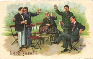 Hoch Josef! / Beer drinking men, Lepopastell 2181/IV. s: Arthur Thiele (EB)