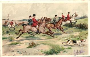 Hunters on horses, dogs, T.S.N. serie 602, s: J.A. Stewart