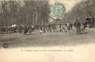 Chasses a courre en Foret de Fontainebleau - Le Départ / Fontainebleau, departure, automobile (small tear)