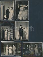 1943 "Egy boldog pesti nyár" színpadi előadása(Latabár Kálmán, Somogyi Nusi, Csortos Gyula, Honthy Hanna), hátoldalon feliratozott amatőr fotók, 6 db, 5,5x8 cm