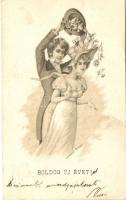 New Year, romantic couple, B.K.W.I. 554-1. litho s: Ludwig Rauh (EK)