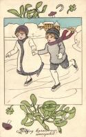 Christmas, ice skating children, mushrooms, B.K.W.I. 3115-1.