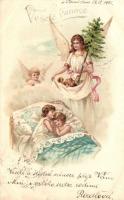 Christmas, angels, children, litho (small tear)