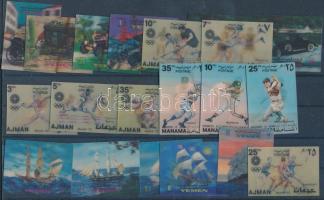 Jemen, Ajman, Manama 19 klf (20 db) háromdimenziós motívum bélyeg, Yemen, Ajman, Manama 19 diff (20 pcs) 3D stamps