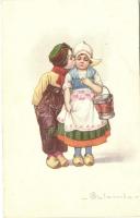 Italian art postcard, Dutch children, Anna & Gasparini 1695-2. s: Colombo (EK)