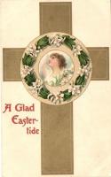 A Glad Easter-tide, cross, angel, E. Nister No. 2085. floral, golden decoration litho (EK)