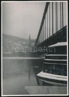 cca 1920-1930 Budapest, A régi Erzsébet híd télen, jelzetlen fotó, 17,5x12 cm