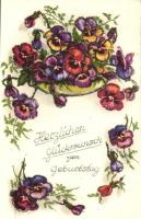 Birthday, decorated floral, litho