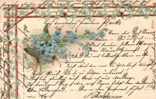 Floral greeting card, Emb. litho, silk card