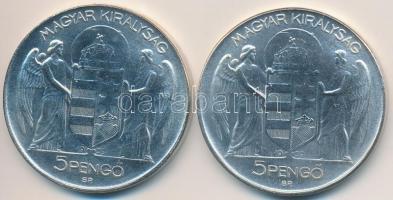 1939. 5P Fe "Horthy balra" modern replika (2x) T:2-