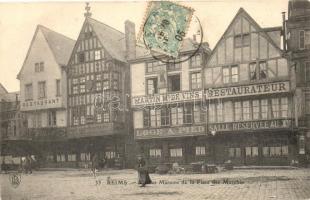 Reims, Vieilles Maisons de la Place des Marches / market square, old buildings, Martin Mdde Vins&#039;s restaurant, hotel