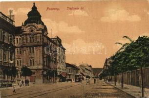 Pozsony, Bratislava; Stefánia út, villamos, Liebel Ernő üzlete / street, tram, shop (EB)