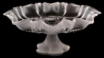 Téli motívumos üveg talpas gyümölcsöstál, formába öntött, jelzés nélkül, hibátlan, d: 24,5 cm