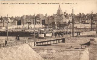 Calais, Ecluse du Bassin des Chasses/ Chambre de Commerce, Clocher / lock, Chamber of Commerce, Steeple, tram (cut)