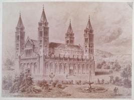 cca 1890 A pécsi székesegyház építése és a székesegyház terve. Nagyméretű keményhátú fotók. Kis szak...