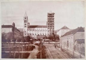 cca 1890 A pécsi székesegyház építése és a székesegyház terve. Nagyméretű keményhátú fotók. Kis szak...