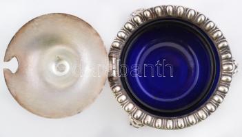 Yeoman England oroszlánfejes fűszertartó, kis kanál nélkül, üvegbetéttel, ezüstözött alpakka, jelzet...