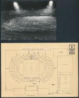 cca 1960-1970 Az amszterdami sportpark- és olimpiai stadionról készült képeslap és eligazító térkép(alaprajz)