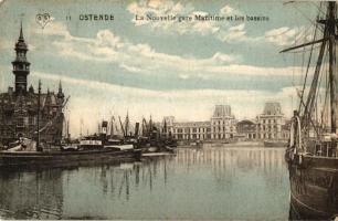 Ostend, Ostende; La Nouvelle gare Maritime et les bassins / new seaside railway station and the basin, ships (EK)