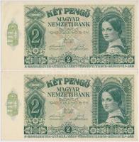 1940. 2P (2x) sorszámkövetők T:I- kisebb hajlások, sarokkopás Hungary 1940. 2 Pengő (2x) sequential serials C:AU slight corner wear and bends Adamo P2