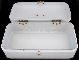 Nagyméretű, német zománcozott fém kenyértartó, jelzett, zárható, tetején fogantyúval, jó állapotban,...