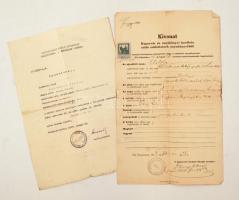 1919, 1945 2 db régi okmány: kivonat a Kaposvár és anyakönyvi kerülete zsidó szülötteinek anyakönyvéből; a Magyarországi Zsidók Szövetsége Lakáshivatal Beutalási Osztály által kiállított igazolvány