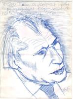 1972 Déry Tibor író dedikációja az íróról készült portré hátoldalán