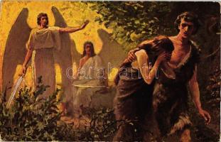 12 db RÉGI megíratlan, motívum képeslap, Bibliai jelenetek, Ószövetség, a teljes sorozat, német nyel...